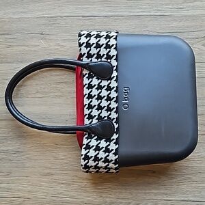 O Bag Black with Houndstooth Trim Red Corduroy Zip Italian Purse